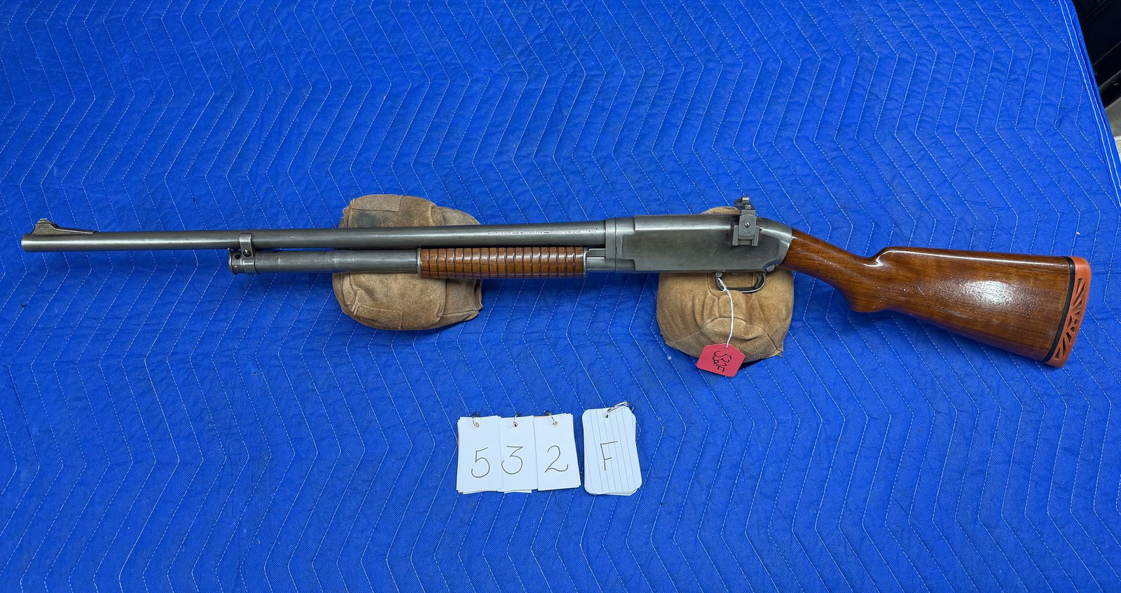 Winchester Model 12: Winchester Model 12. 12 gauge shotgun, 2.75" shells. 24" full choke barrel. Nickel steel barrel and receiver. Lyman adjustable peep sights. In overall nice condition. Serial No. 517491. See photos.
