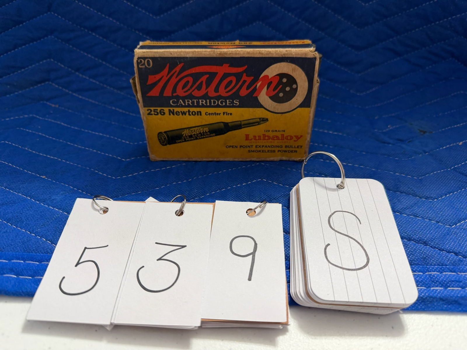 Vintage Box of 256 Newton Ammo: Vintage box of Western Lubaloy 256 Newton ammunition. 129 grain center fire with open point expanding bullet. 15 rounds. See photos.