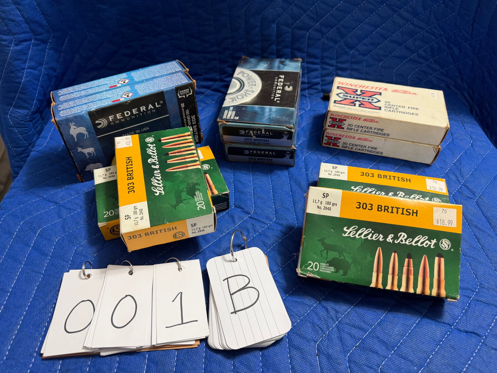 303 British Ammo: 303 British ammunition. Two boxes of Winchester, 150 grain power-point (36 rounds). Four boxes of Federal, 150 grain soft-point (80 rounds). Four boxes of Sellier & Bellot, 180 grain soft-point (80