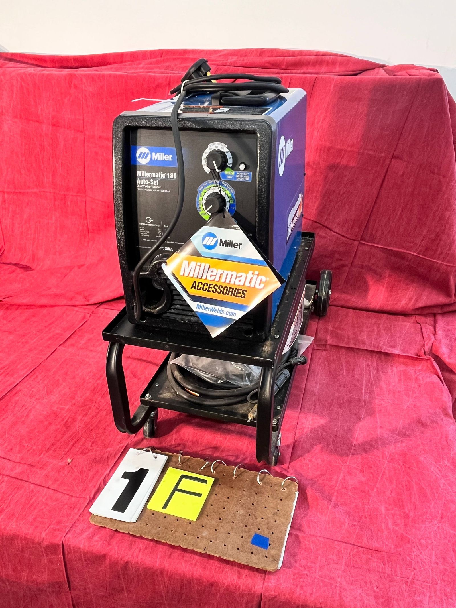 New Millermatic 180 Autoset Wire Feed Welder: New Millermatic 180 Autoset wire feed welder. 10.5"w x 17.5"d x 15"h. Comes with accessories. 11.5"w x 12.5"d x 28"h. See photos. Please read the Terms and Conditions of this auction THOROUGHLY for