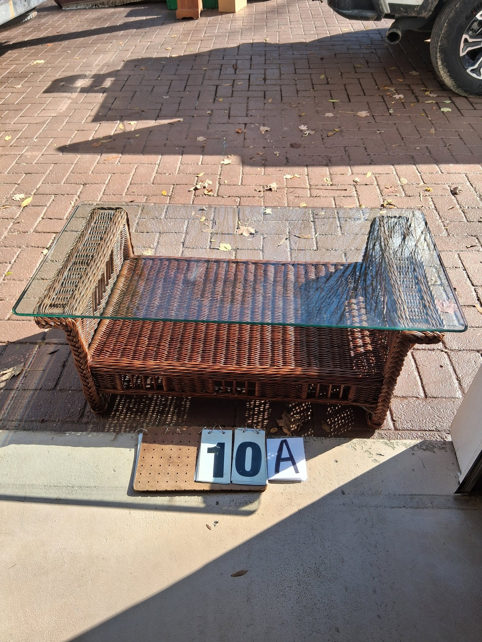 Rectangular Glass Top Wicker Mission Table - 2