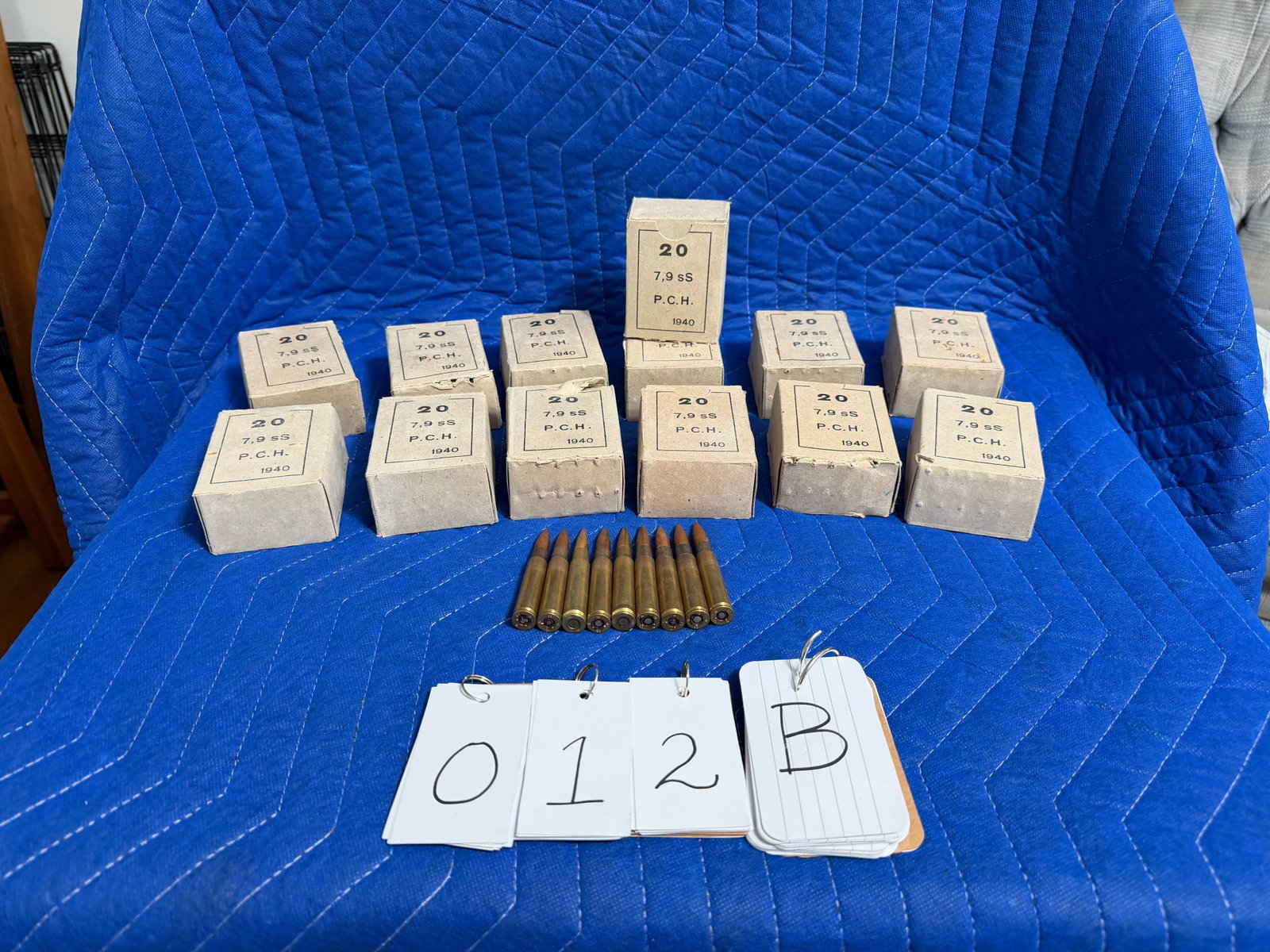 7.9sS (7.92x57mm Mauser) Ammo: 7.9sS P.C.H. 1940 (7.92x57mm Mauser) ammunition. 13 boxes with 20 rounds each. Also includes nine loose rounds. 269 rounds total. See photos. Please read the Terms and Conditions of this auction THORO