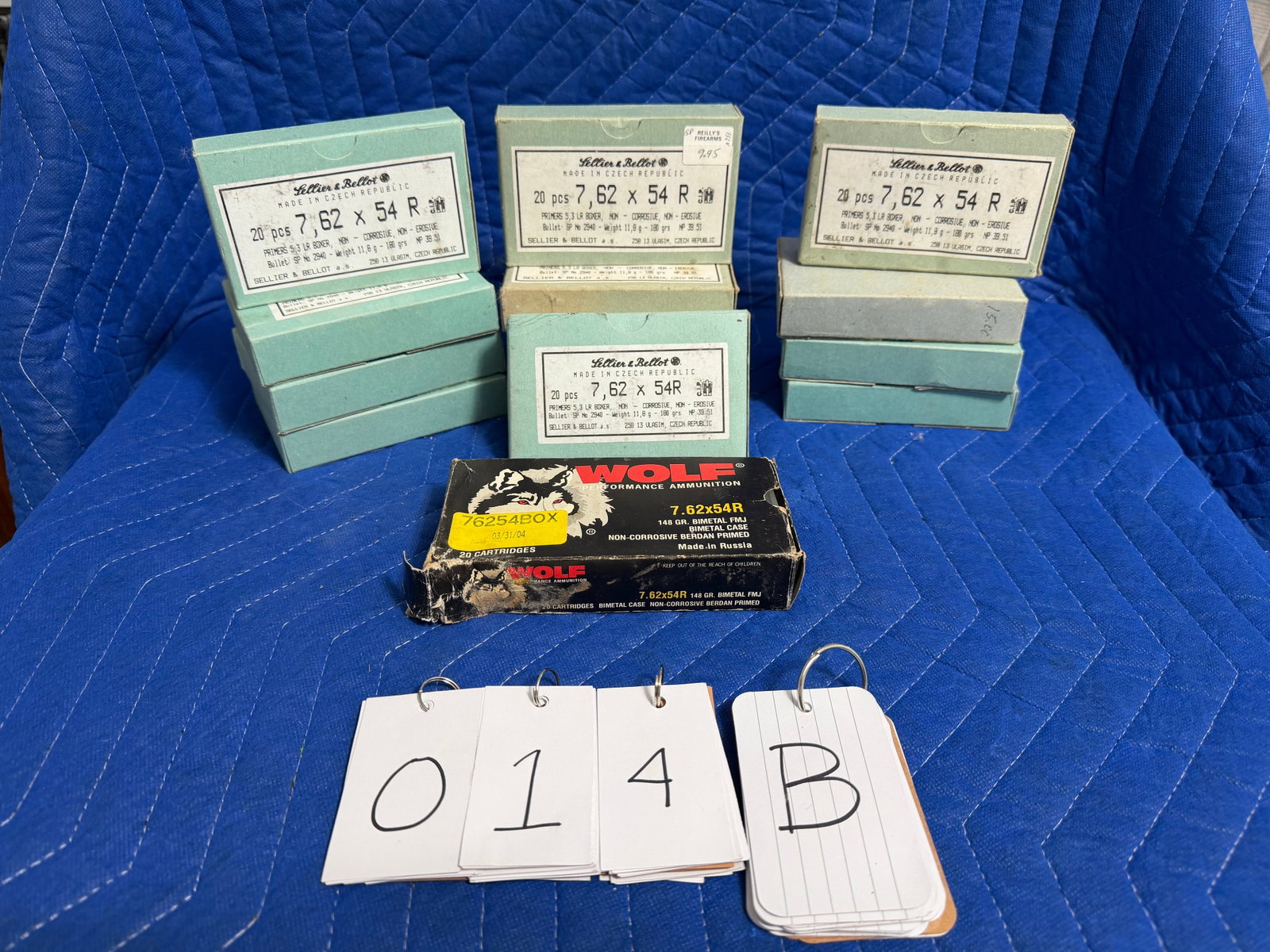 7.62x54R Ammo: 7.62x54R ammunition. 13 boxes of Sellier & Bellot, 180 grain (260 rounds). One box of Wolf, 148 grain bi-metal FMJ (17 rounds). 277 rounds total. See photos. Please read the Terms and Conditions of th