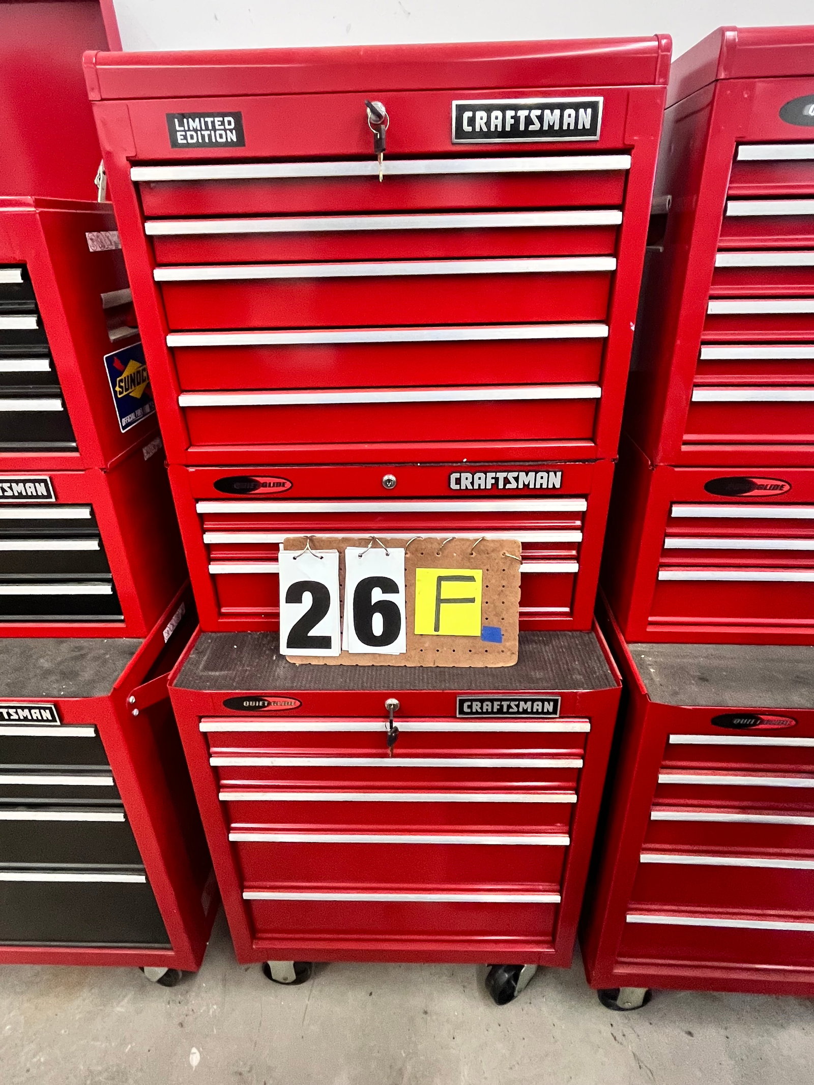 Limited Edition Craftsman Rolling Tool Chest: Limited Edition Craftsman rolling tool chest. In like new condition. 13 drawers with keys. 26"w x 19"d x 65"h. Top is 12"d. See photos. Please read the Terms and Conditions of this auction THOROUGHLY 