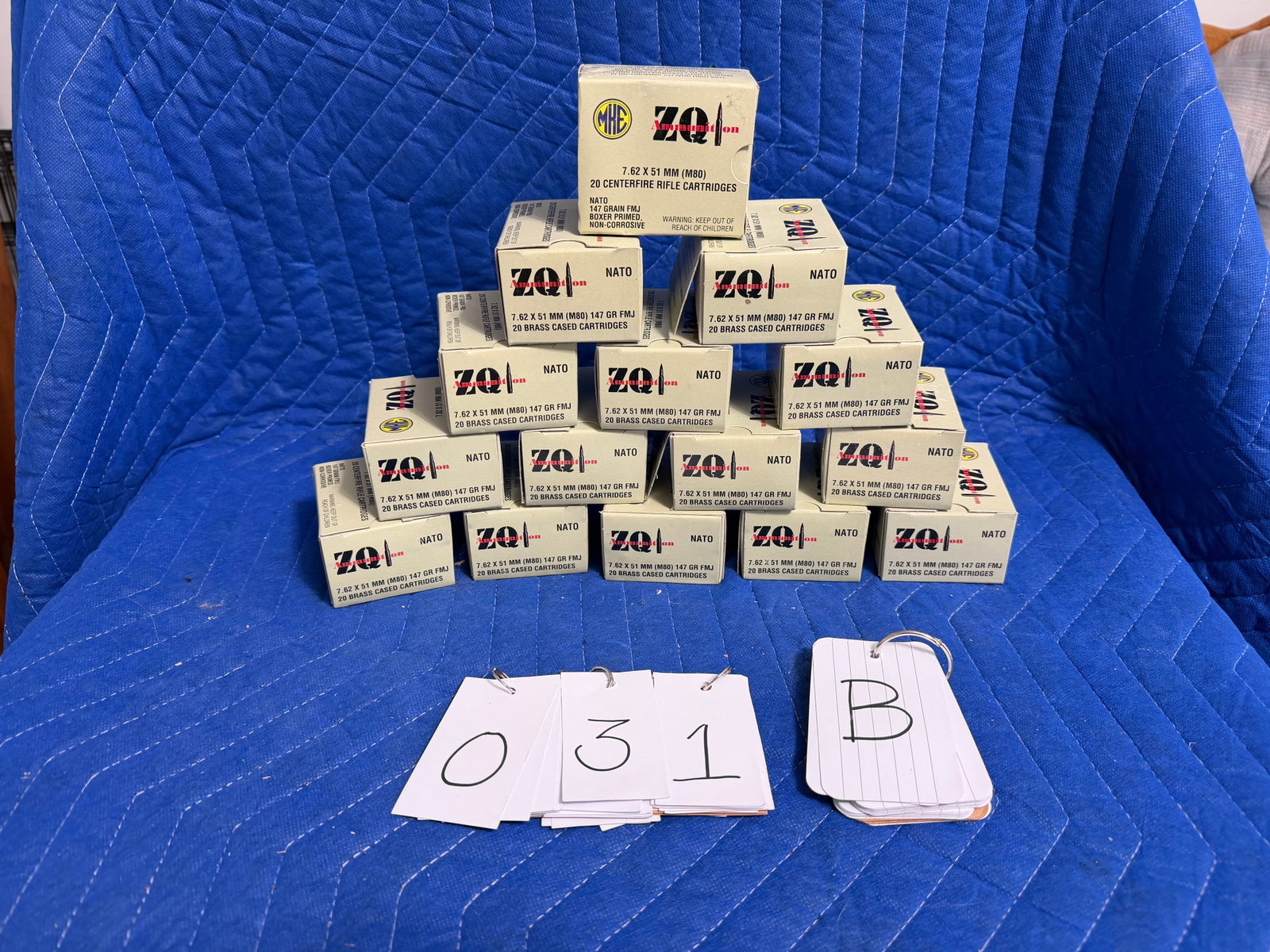 7.62x51mm NATO Ammo: 7.62x51mm NATO ammunition. 15 boxes of MKE ZQ, 147 grain FMJ. 300 rounds total. See photos. Please read the Terms and Conditions of this auction THOROUGHLY for IMPORTANT bidder information.