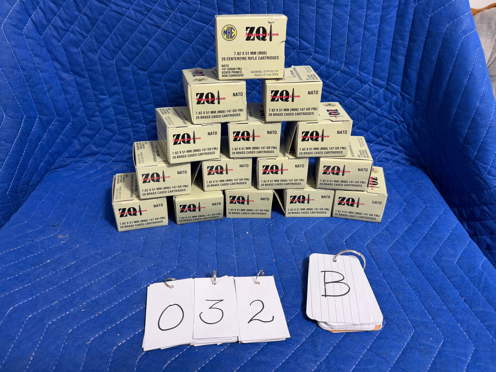 7.62x51mm NATO Ammo: 7.62x51mm NATO ammunition. 15 boxes of MKE ZQ, 147 grain FMJ. 300 rounds total. See photos. Please read the Terms and Conditions of this auction THOROUGHLY for IMPORTANT bidder information.