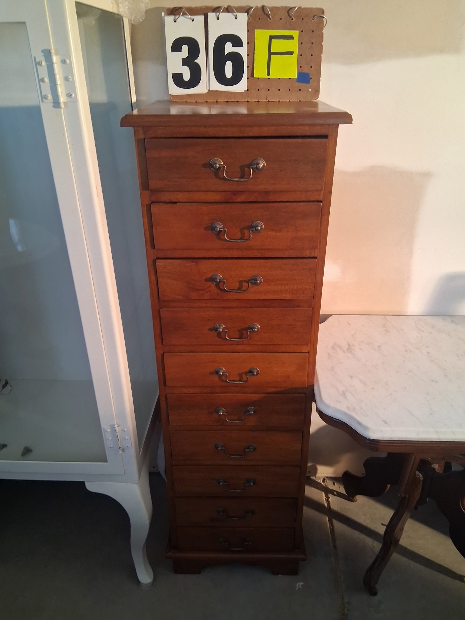 1890s Ten Drawer Solid Walnut Narrow Chest of Drawers: Unusual American 1890s ten drawer solid walnut narrow chest of drawers. 17"w x 15"d x 53.5"h. See photos. Please read the Terms and Conditions of this auction THOROUGHLY for IMPORTANT bidder