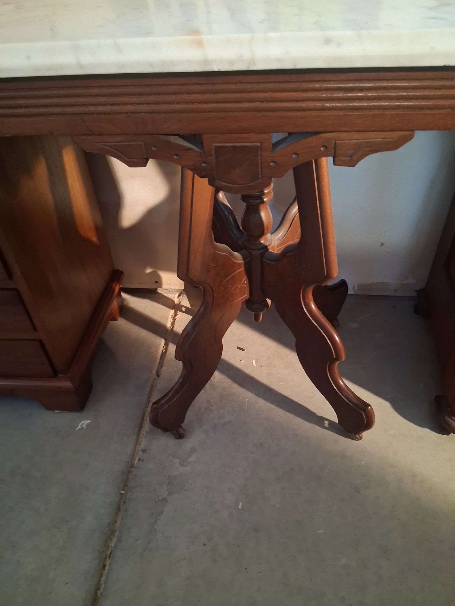 1890s American White Marble Top Walnut Table - 2