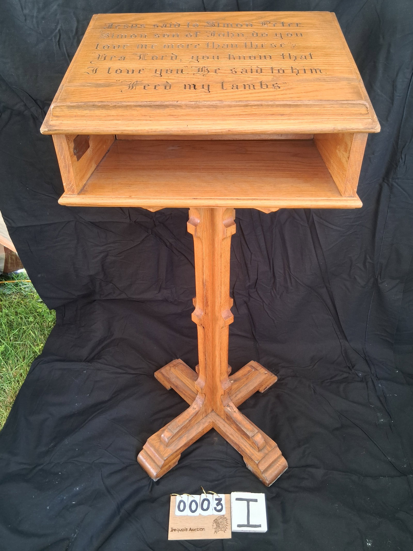 Rare Solid Oak Eagle Carved Podium - 4