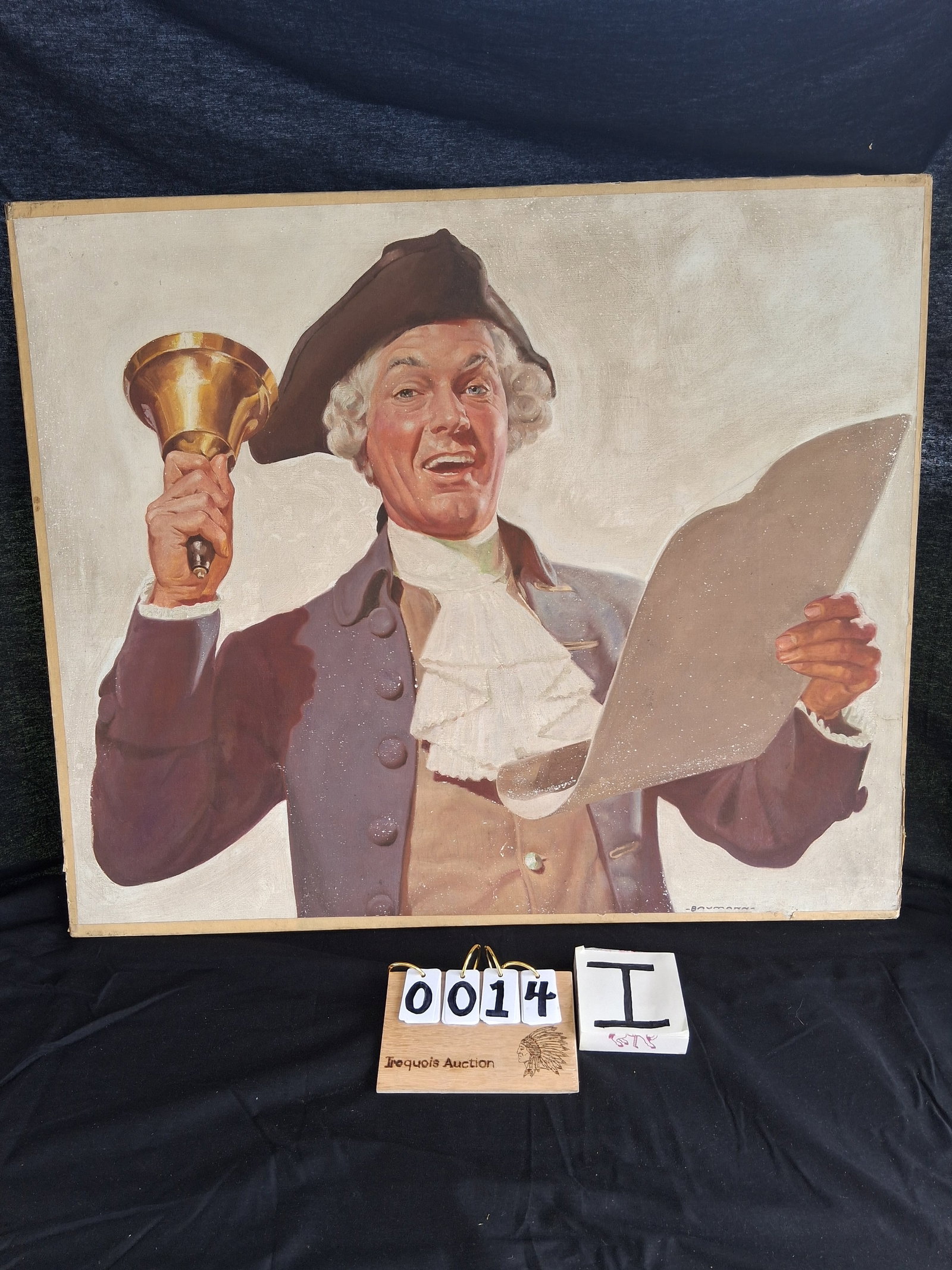 Rare Ernest F. Baumann Oil on Canvas Painting of "Town Cryer" (1 of 6)