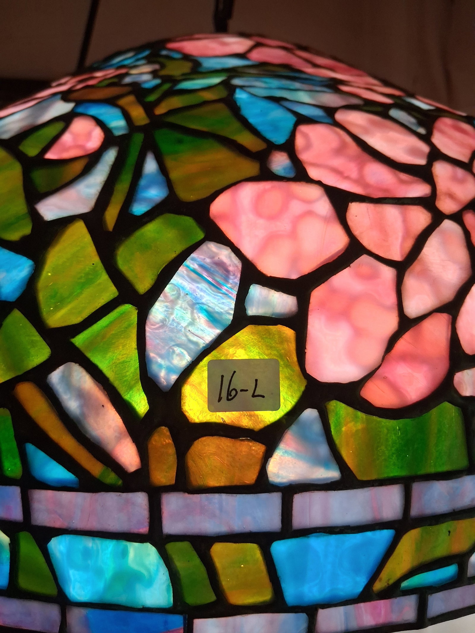 Contemporary Pink Blue and Green Floral Hanging Leaded Glass Lamp (1 of 4)