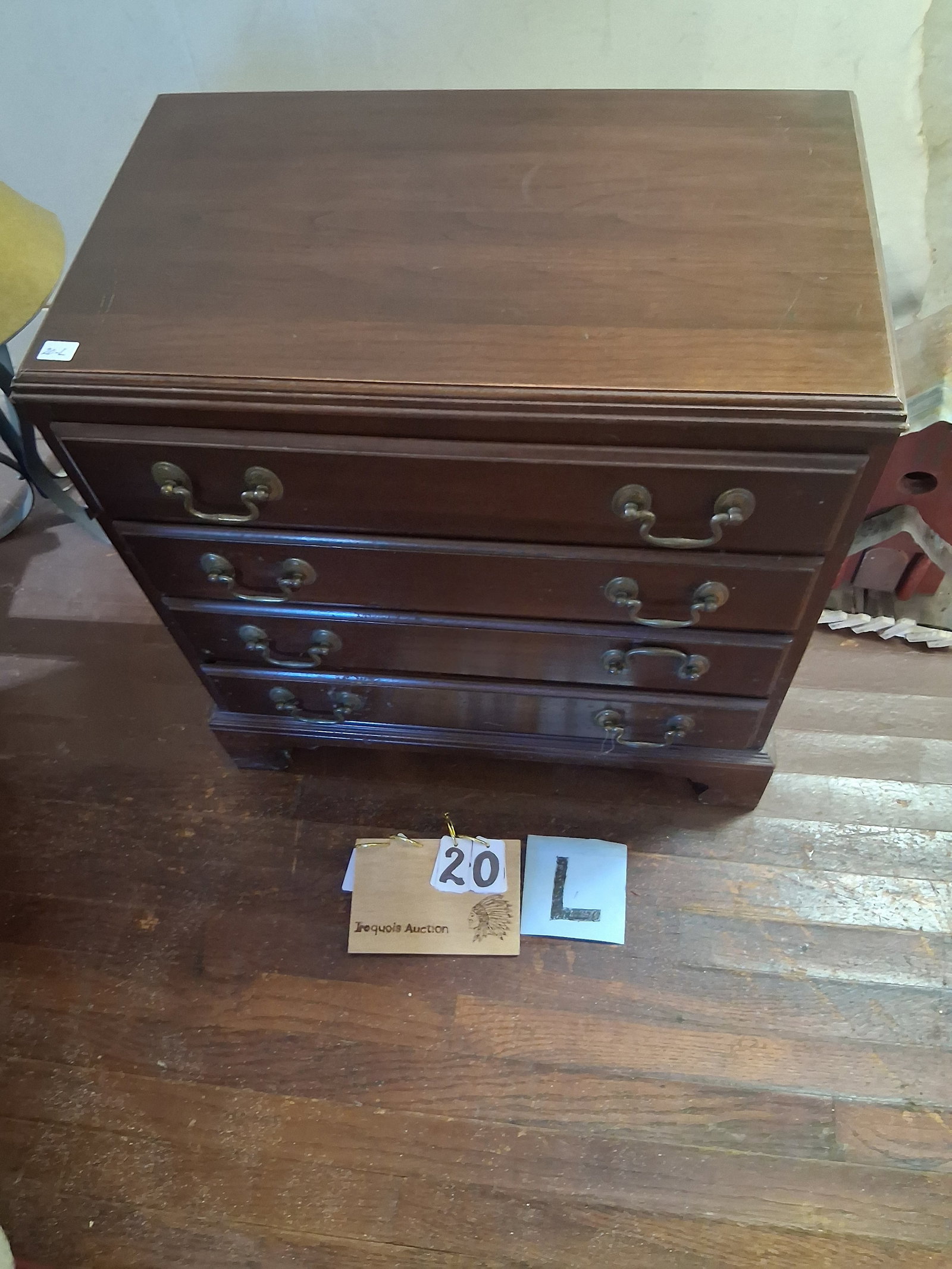 Nice Miniature Walnut Ethan Allen Chest: Nice miniature walnut Ethan Allen chest. 22"w x 13.5"d x 22.5"h. See photos. Please read the Terms and Conditions of this auction THOROUGHLY for IMPORTANT bidder information.