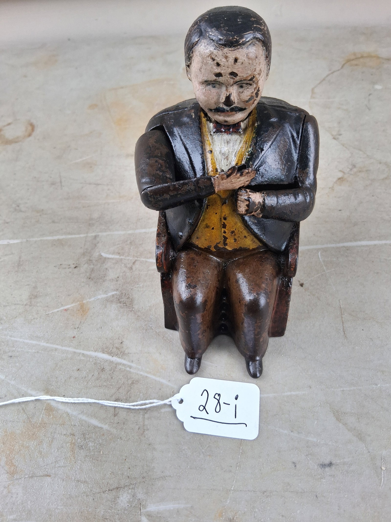 Original Tammany Mechanical Iron Bank: Original Tammany mechanical iron bank. Halls Pat. Dec. 22, 1873. Has original paint with some paint loss. 3"w x 4.25"d x 5.5"h. See photos. Please read the Terms and Conditions of this auction