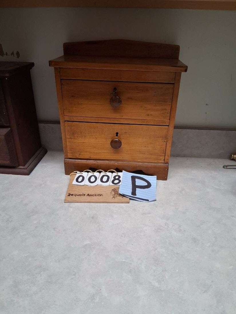 Antique 19c Miniature Chest of Drawers: Antique 19th century miniature chest of drawers. Has two drawers. 13.125"w x 6.25"d x 14.375"h. See photos. Please read the Terms and Conditions of this auction THOROUGHLY for IMPORTANT bidder