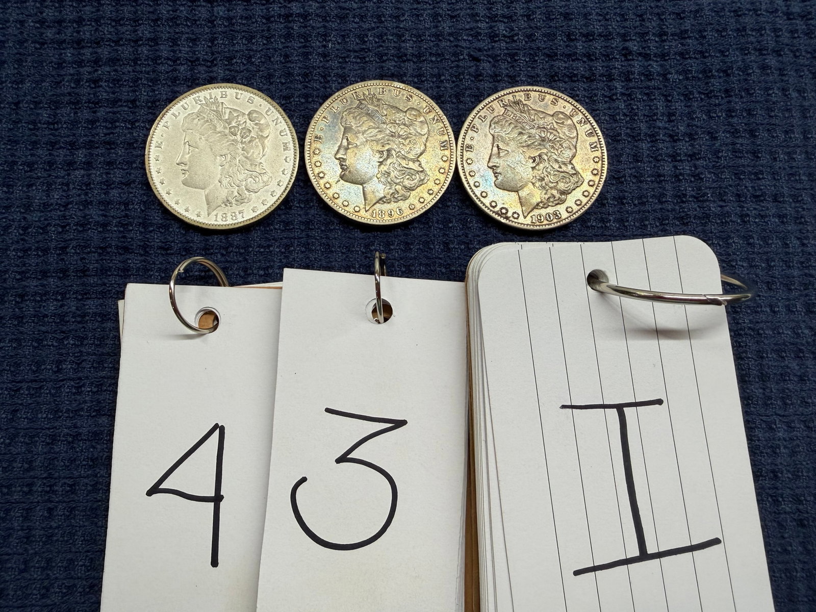 Three US Morgan Silver Dollars: Three US Morgan Silver Dollars. One 1887-O, one 1896-O and one 1903-S. See photos. Please read the Terms and Conditions of this auction THOROUGHLY for IMPORTANT bidder information.