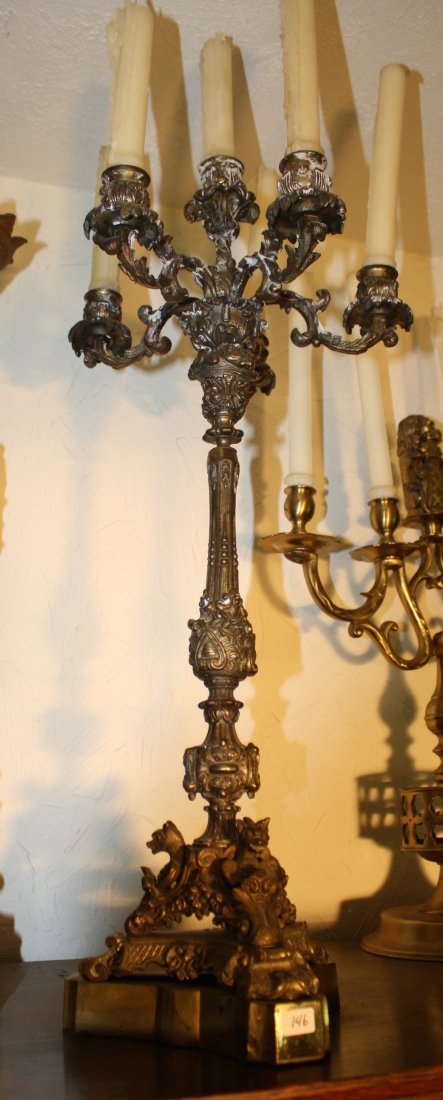 Solid brass 6- arm 1890s candleabra with embossed (1 of 1)