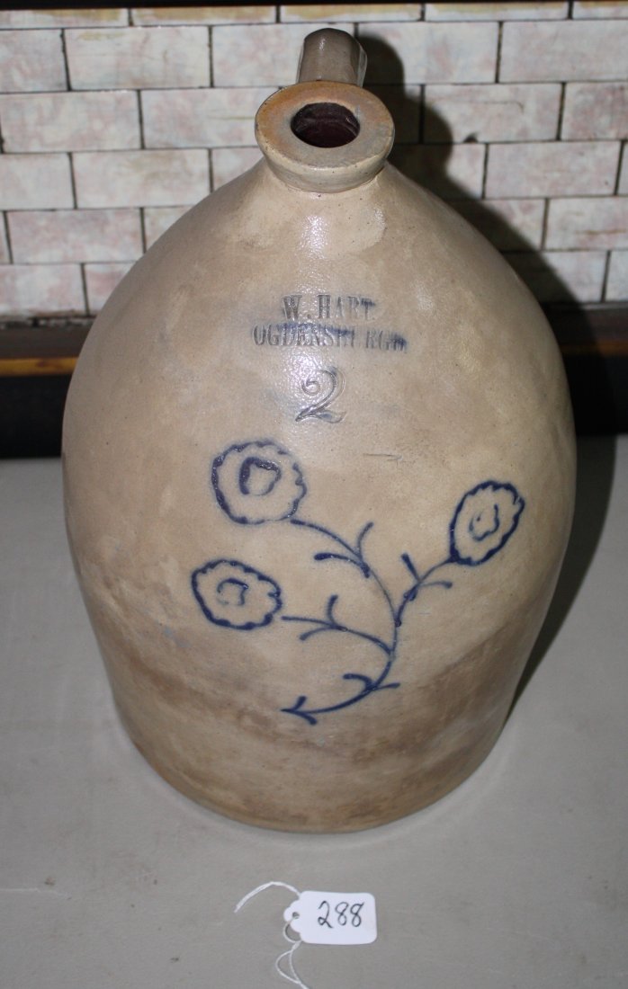 W. Hart Ogdensburgh, NY. 2 gallon 3 flower folk art (1 of 1)