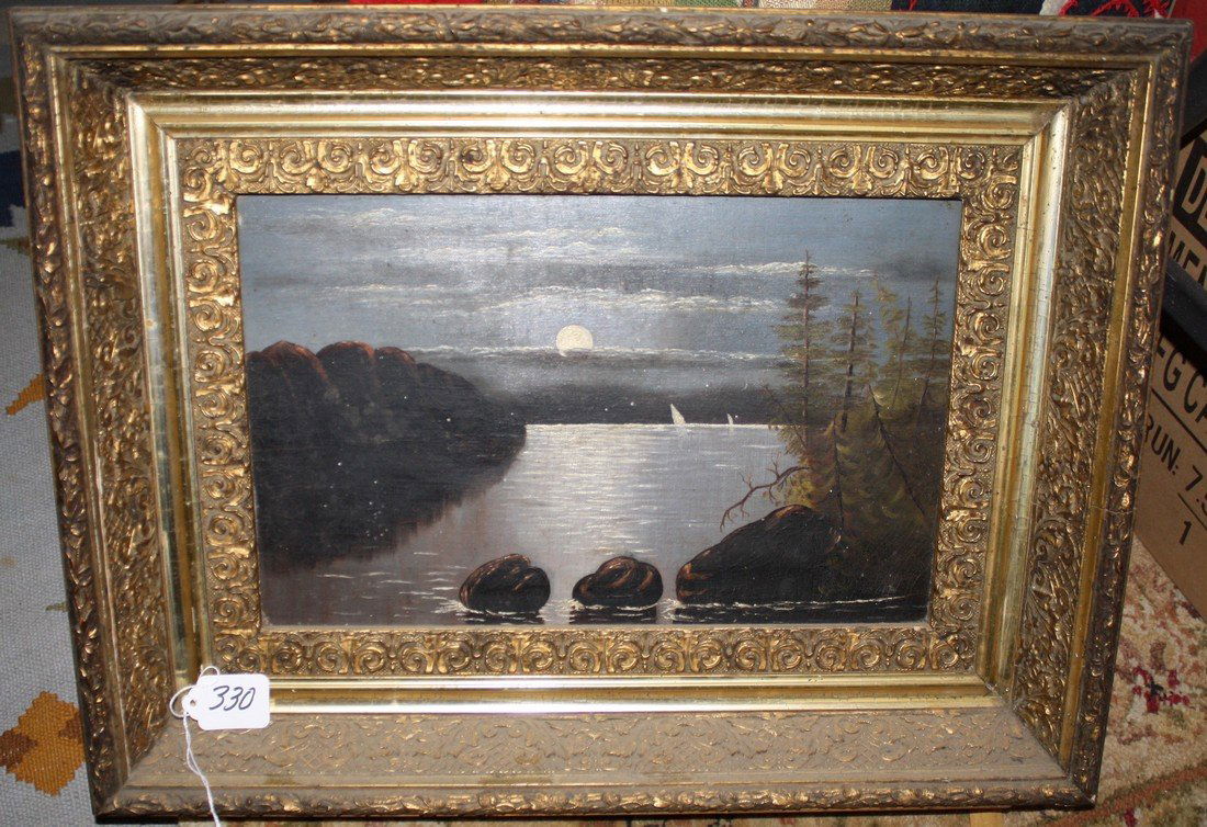 Excellent oil on canvas moonlit seascape painting in (1 of 1)