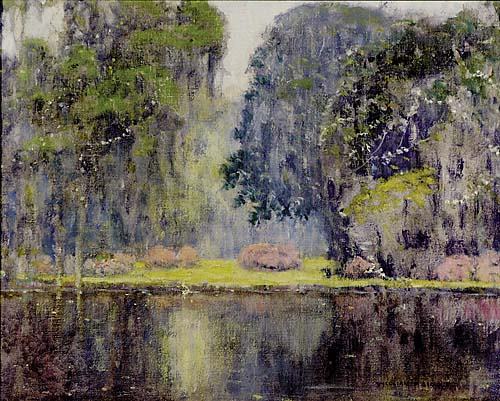 William Posey Silva California (1859-1948): William Posey Silva California (1859-1948) REFLECTIONS IN A CHARLESTON GARDEN oil on canvas, framed signed: lower right H16” W20” *Provenance: Verso bearing labels for Boise Art Association/Boise
