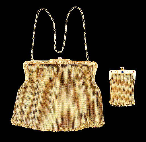 Gem-set gold mesh evening bag and coin purse