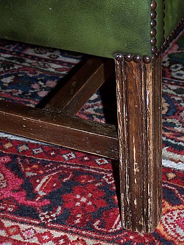 Pair Georgian style green leather wingback chairs - 2