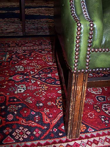Pair Georgian style green leather wingback chairs - 3