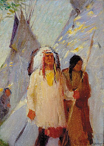 Joseph Henry Sharp: Joseph Henry Sharp New Mexico/California (1859-1953)JUST PURCHASEDoil on canvas board, framed, signed: lower right, J.H. Sharp, signed & inscribed in pencil: verso, Composition sketch for large canvas