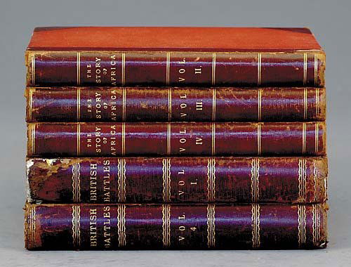 5 vols. books: Africa & British Battles: 5 vols. books: Africa & British Battles 3 bound volumes by Robert Brown, THE STORY OF AFRICA, published: London, Paris & Melbourne, 1893-95, Vol. II, III, & IV, (Wear consistent with age); together wi