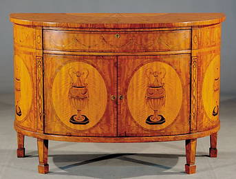 104: Edwardian inlaid satinwood bow front commode