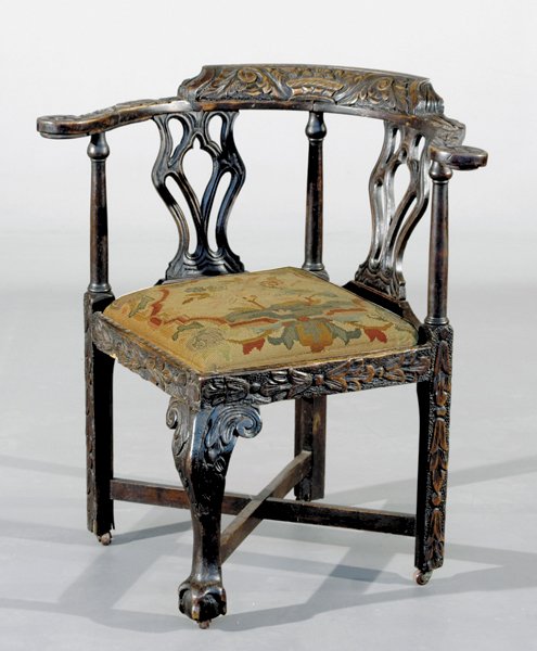 English carved hardwood corner chair