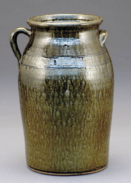 Southern stoneware churn, Lanier Meaders: Southern stoneware churn, Lanier Meaders Southern stoneware churn, Lanier Meaders White County, GA (1917-1998)rolled lip over cylindrical body flanked by loop handle and ear handle; incised on shoulde