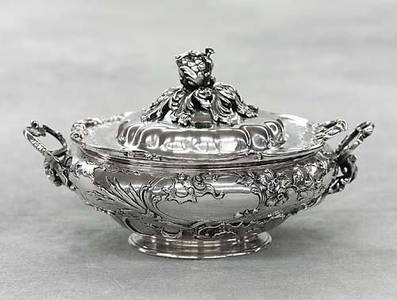 580: German Art Nouveau silver covered tureen late 19th