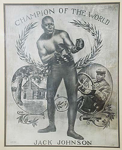 American (early 20th century) CHAMPION: American (early 20th century) CHAMPION OF THE WORLD JACK JOHNSON lithograph on paper, framed Size: sight size: H18 1/4" W14 1/2" @Prov:Jack Johnson (1878-1946), American boxer, whose life was the s