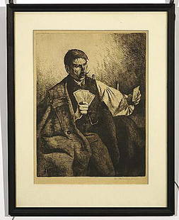001: Komaromi, B Hungarian (early 20th century): POKER FACE etching, framed signed: lower right in pencil, B. Komaromi image size: 10 x 7 1/2 inches