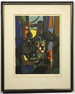002: Mouly, Marcel French (b. 1918): CHECK-MATE color lithograph, framed signed: lower margin in pencil image size: 13 1/2 x 10 1/4 inches