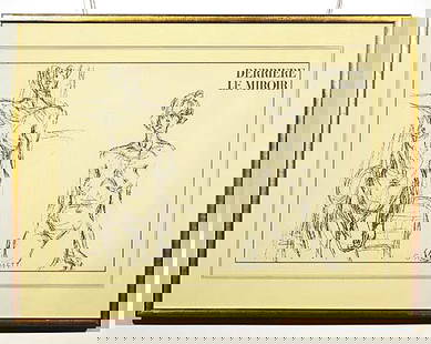 004: Giacometti Swiss/French school (20th century): DERRIERE LE MIROIR lithograph, framed titled & marked: in plate image size: 14 3/4 x 22 inches