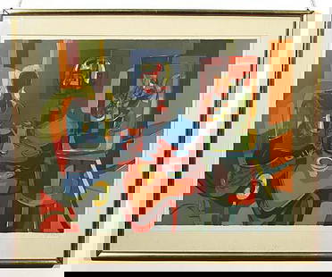 009: Mouly, Marcel French (b. 1918): LE PETITE DEJUNER color lithograph, framed signed & numbered: lower margin in pencil, 32/250 image size: 23 1/4 x 30 1/2 inches