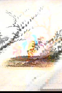 014: Continental school (late 19th century): SET OF FOUR SCENES OF CHERUBS watercolor and pencil, framed unsigned sight size: 5 x 3 1/2 inches