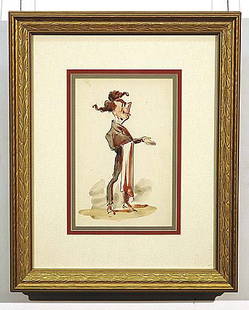 015: Daumier, Honoré (attributed to) French (1808-1879): CARICATURE watercolor, framed unsigned sight size: 8 1/2 x 5 1/2 inches