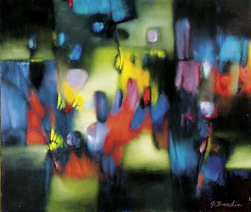 Bardin, Jesse Redwin (J. Bardin) Elloree, SC (1923: CITY NIGHT, 1977 oil on canvas, framed signed, dated & titled: lower right, J. Bardin and verso 34 x 40 inches *Provenance: Exhibited at the Columbia Museum of Art, January- March 1982.