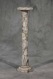 007A: 007A: Gray and white mottled marble pedestal: Gray and white mottled marble pedestal 38 1/4 x 3 3/4 x 8 3/4 inches Est 200-400