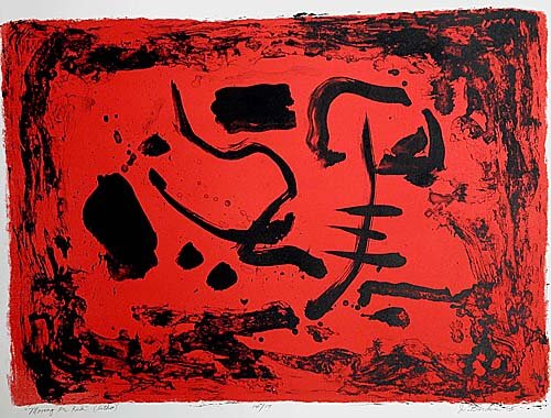 Bardin, Jesse Redwin (J. Bardin) Elloree: Bardin, Jesse Redwin (J. Bardin) Elloree, SC (1923-1997) MOVING ON RED color lithograph on paper signed, dated, numbered & titled: on lower section; 14/70 paper size: H18 1/2" W26"