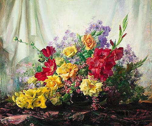 Orth, John William American, CA (1889-19: Orth, John William American, CA (1889-1976) LATE SUMMER BOUQUET oil on canvas, framed signed: lower right, J. W. Orth H30" W36" Artist biography: From Santa Anna where he died in 1976, he was one of t