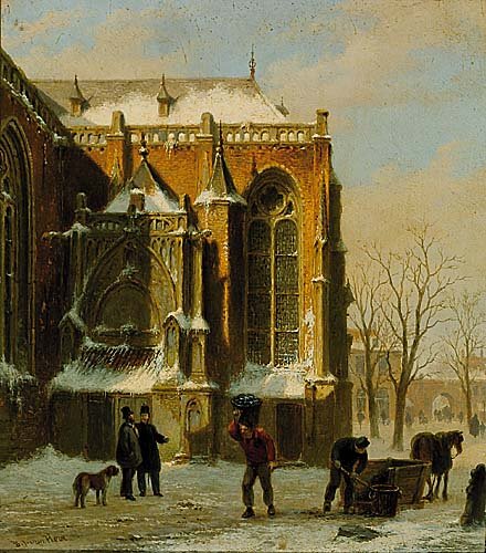 Van Hove, Bartholemeus Johannes Dutch (1: Van Hove, Bartholemeus Johannes Dutch (1790-1880) CHURCH COURTYARD oil on panel, framed signed: lower left, B. J. Van Hove H8 7/8" W10 1/4"