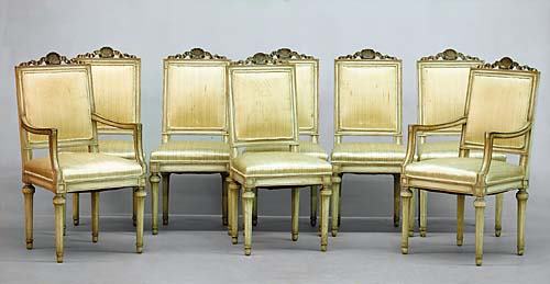 320: Louis XVI style carved fruitwood dining chairs, se