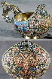 110: Russian enameled silver kovsch by Fedor Ruckert