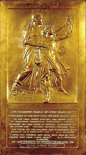 J E Roine South Carolina (early 20th century) ALGE: J E Roine South Carolina (early 20th century) ALGERNON SYDNEY SULLIVAN MEDALLION (USC Presentation Plaquette) copper relief, framed signed & inscribed: lower section H13 1/2" W7 1/2"