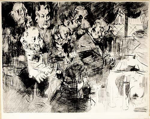 Jack Levine New York (b. 1915) GANGSTER FUNERAL dr: Jack Levine New York (b. 1915) GANGSTER FUNERAL drypoint etching, unframed signed & inscribed: lower margin, in pencil, J. Levine, artist proof plate size: H19 1/4" W25" @Prov:*Artist biography: Bo