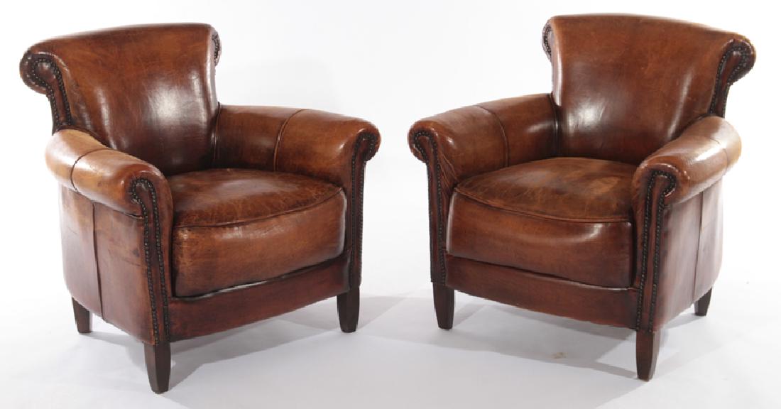 PAIR ENGLISH LEATHER CLUB CHAIRS (1 of 6)