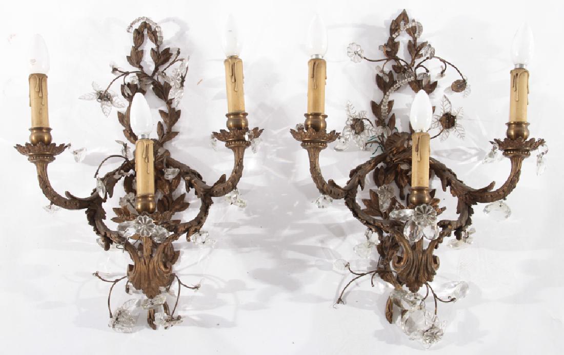 PAIR BRONZE LOUIS XV STYLE 2 ARM SCONCES C.1940 (1 of 5)